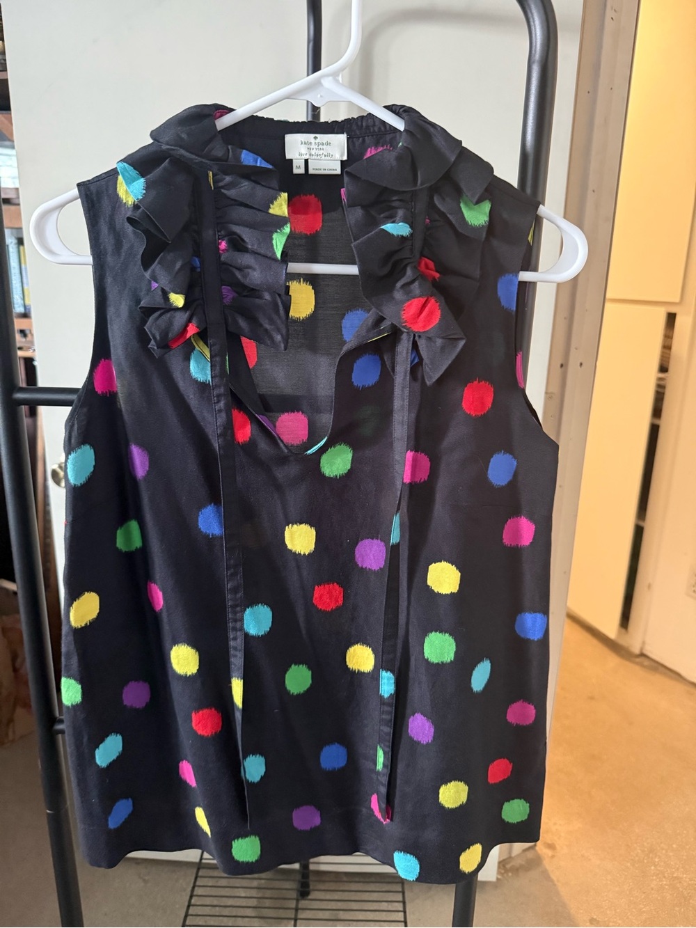 kate spade Black Sleeveless Top with Multicolor Dot Print